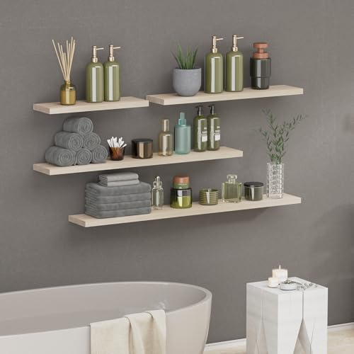 Floating Shelves 8 Inch Deep Solid Wood Wide Wall Shelf Set of 2 Wall Mounted for Bedroom Bathroom Living Room Kitchen (2 Count)