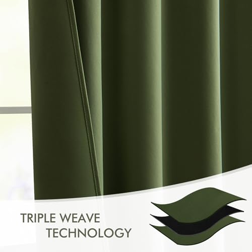 Olive Green Back Tab Blackout Curtains 52x108 Inch Long 2 Panels Set (2 Count)