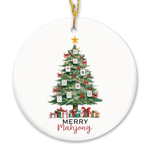 Red and Green Christmas Mahjong Tree Ceramic Ornament Gifts