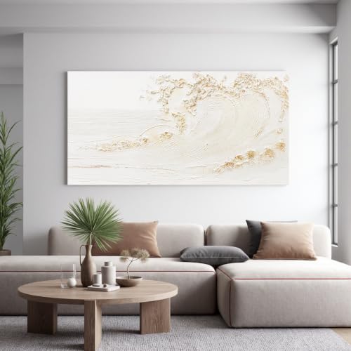 Canvas Wall Art Decor White Wall Art Silent Waves With Gold Canvas Art Wall Decor Wall Art Painting Decorations Artwork Wall Art Prints For Room Living Room Bedroom Office Decor 20x40 Inch