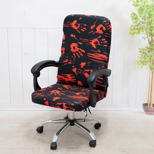 Halloween Office Chair Covers Bloody Handprints Footprints on Black Horror Theme Print Stretchable Slipcover for Modern Simplism Style High Back Boss Chair