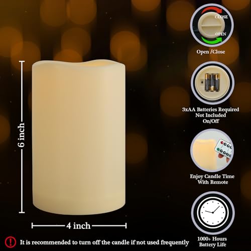 4" x 6" Large Outdoor Flameless Candles with Remote and Timer Waterproof