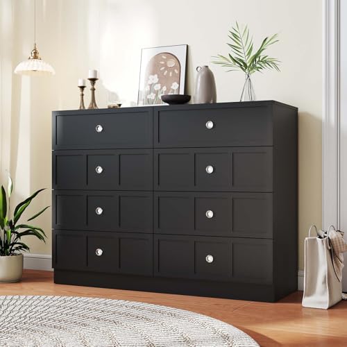 Black Wood Dresser for Bedroom 8 Drawer