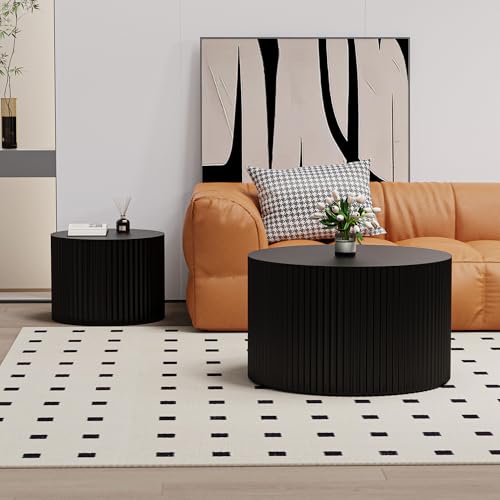 Black Round Fluted Nesting Coffee Table Set of 2 (2 Count)