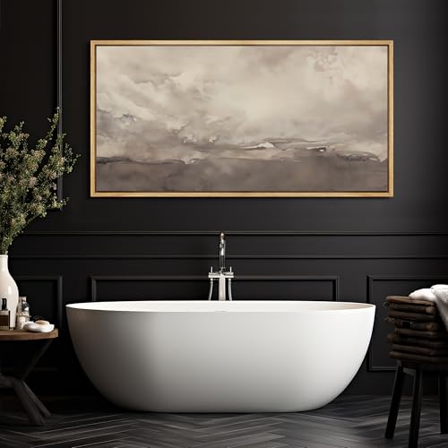 Extra Large Framed Canvas Print Wall Art Misty Landscape Neutral Tranquil Abstract Nature Painting in Earth Tones Illustrations Decorative Colorful Multicolor for Bedroom