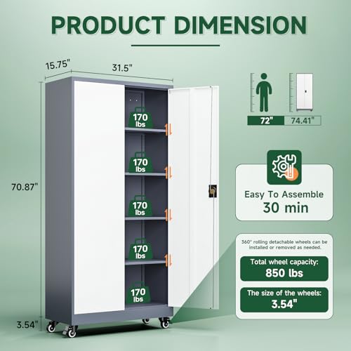 Metal Garage Storage Cabinets with Lock Door and Adjustable Shelves