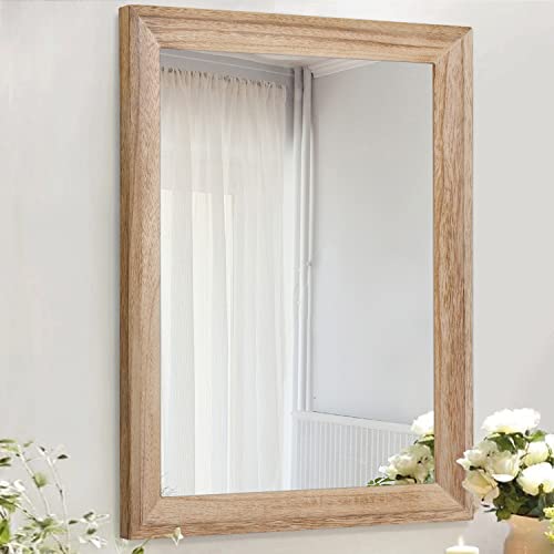 Rustic Mirrors for Wall Rectangle Wooden Frame Hanging Mirror for Bedroom Bathroom Living Room Entryway Large 26"x18"
