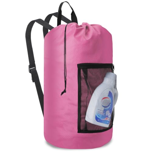 Laundry Bag Backpack Durable Laundry Bag with Shoulder Straps and Mesh Pockets Portable Laundry Hamper Dirty Clothes Bag for College