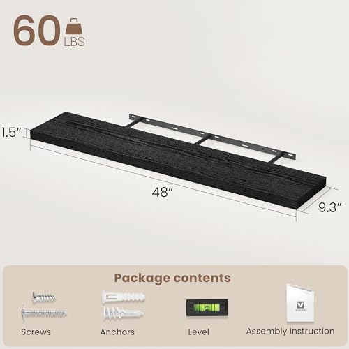 Floating Shelves 9 inch Deep 48”Long Set of 1