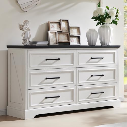 52" Wide Farmhouse 6 Drawer Dresser for Bedroom