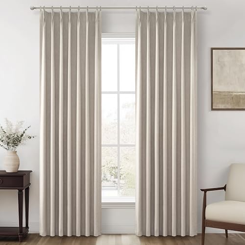 Grey Flax Linen 92 Inch Length Pinch Pleated Viral Thick Curtains Blackout & Drapes 2 Panels Set for Living Room (2 Count)