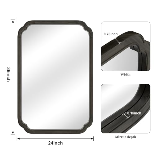 24" x 36" Rounded Corner Arch Wall Mirror with Wood Frame for Entryway