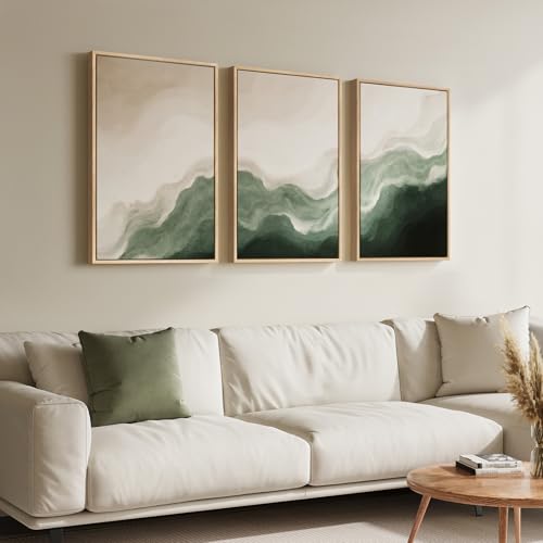 Framed Green and Beige Minimalist Abstract Wall Art (3 Count)