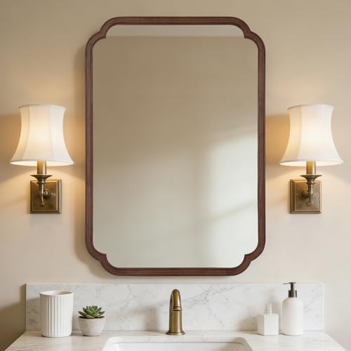 28" x 40" Wood Bathroom Mirror for Wall Mounted