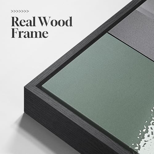 Large Framed Green White Abstract Wall Art for Living Room (3 Count)