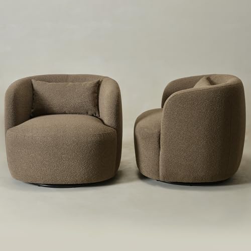 34" W Boucle Swivel Barrel Chairs with Pillow Set of 2