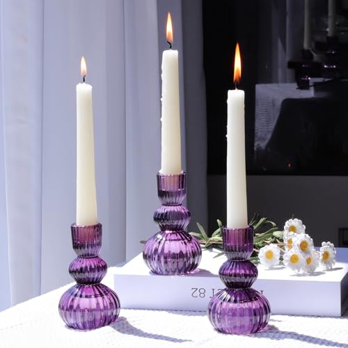 Set of 6 Purple Taper Candle Holders 4.3" H for Halloween Decorations