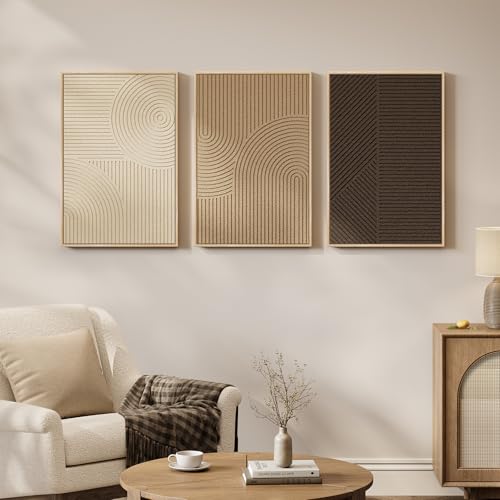3D Textured Framed Neutral Abstract Wall Art Set (3 Count)