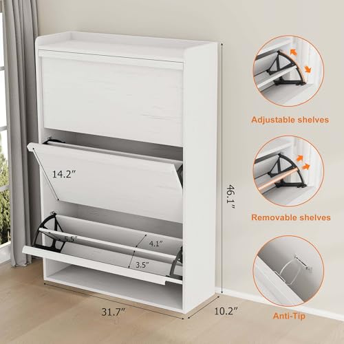 Shoe Cabinet with 3 Flip Drawers