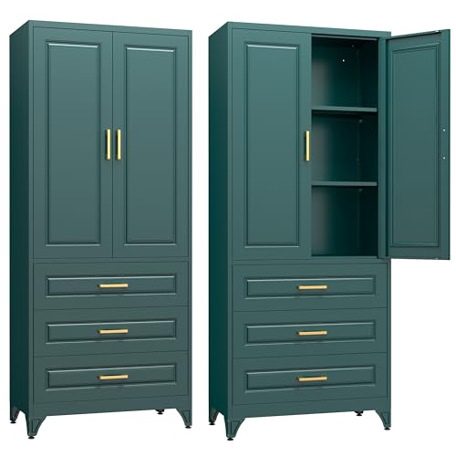 75" Metal Storage Cabinet with Doors and 2 Adjustable Shelves