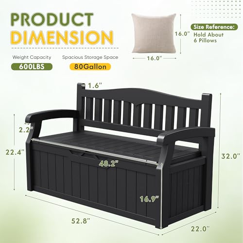 80 Gallon Storage Bench Outdoor Deck Box with Armrest (705.6 Ounce)
