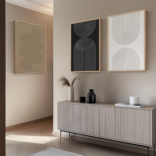 Framed Black and White Neutral Abstract Wall Art for Living Room (3 Count)
