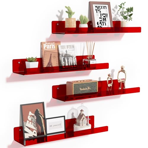 4 Pcs 15" Acrylic Shelves for Wall Decor and Display (4 Count)