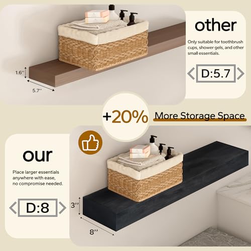 Floating Shelves 3 inch Thick for Wall Set of 2 (2 Count)