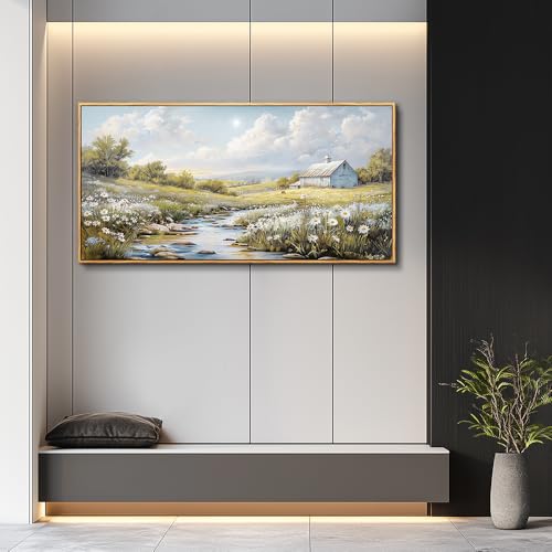 Wall Art For Living Room Large Canvas Wall Decor For Bedroom Flower Watercolour Painting Office Decoration Countryside Scenery Mural Artwork Ready To Hang Home Decor 24x48 In Wood Framed