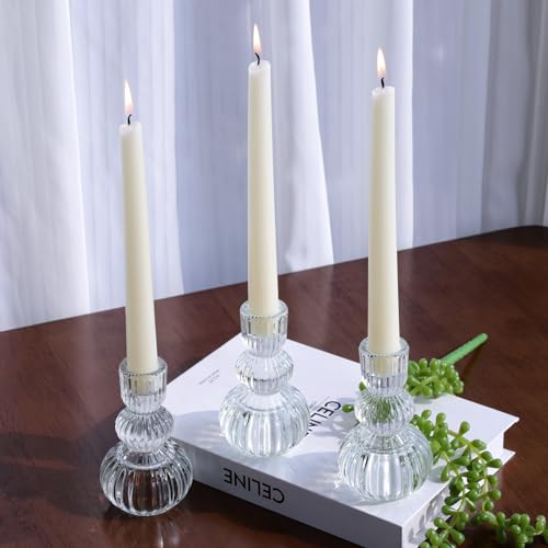 Clear Ribbed Candlestick Holders 4.3" H Set of 6 for Wedding Table