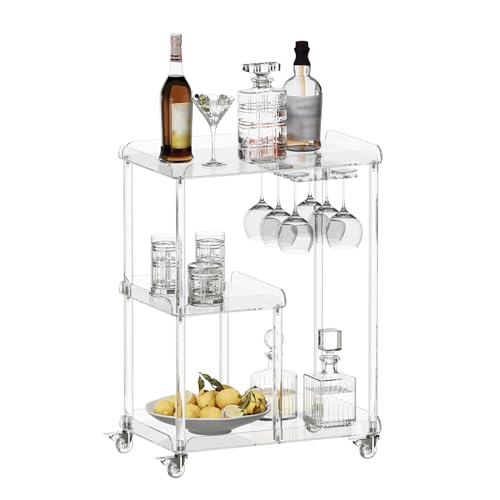 Acrylic Bar Cart with 4 Lockable Wheels