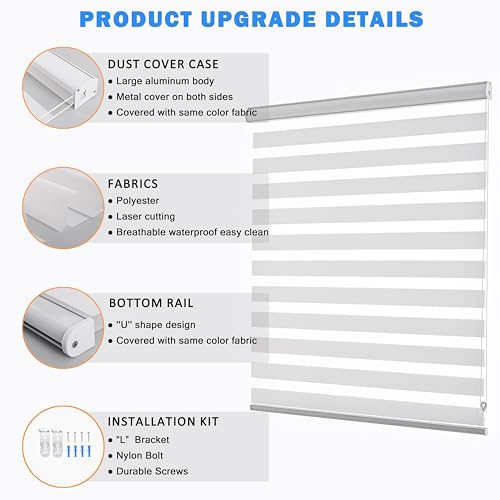 Zebra Blinds for Windows Dual Layer Light Filtering Privacy Free
