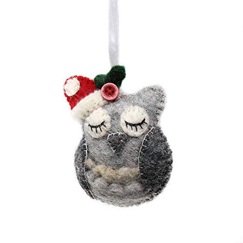 GLG60036-01 - Wool Felt Owl Forest Animal Ornament - Handcrafted Christmas Decor