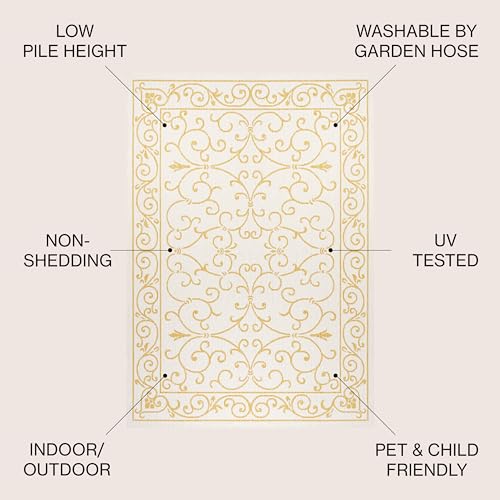 Vintage Filigree Indoor Outdoor Area Rug 5X8 Cream