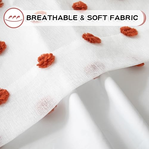 Blackout Bohemian Curtains for Bedroom Thermal Insulated Brick Red Pom Pom Curtain 72 Inch Long for Girls Room White Sheer Drapes for Dining Room Door Grommet
