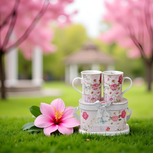 Elegant Bone China Two Coffee Mugs set in floral design (2 Count)