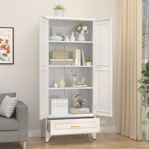 75" Metal Storage Cabinet with Doors and 3 Adjustable Shelves