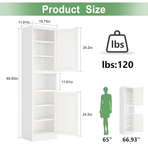 Tall Narrow Storage Cabinet 66.93" H Tall Bathroom Cabinets Metal Pantry Cabinet
