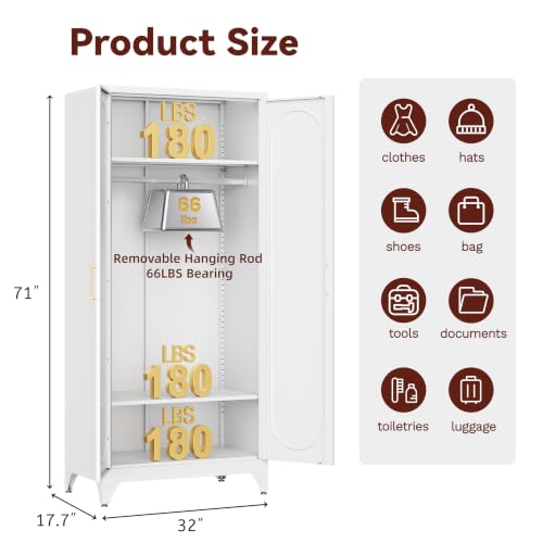 71" Tall Metal Bedroom Armoire