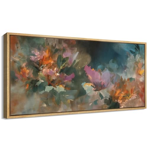 Extra Large Framed Canvas Print Wall Art Colorful Abstract Floral Antique Retro Fine Art Illustrations Decorative Colorful for Bedroom
