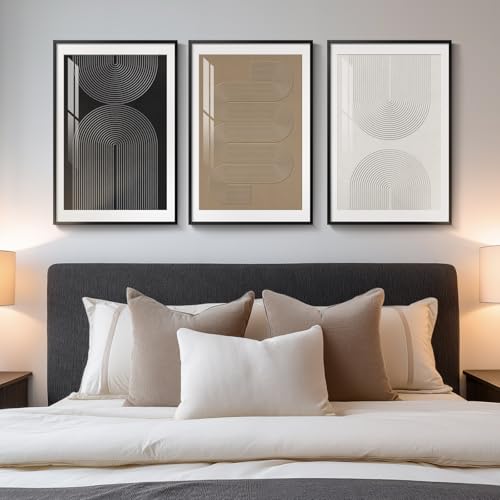 Large Framed Boho Neutral Modern Abstract Wall Art (3 Count)