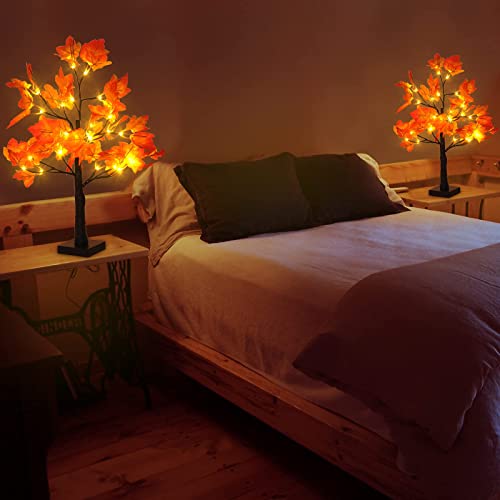 4Pcs 2FT Lighted Maple Tree 96LED Artificial Fall Tree Decor for Thanksgiving Harvest Home Decoration (4 Count)