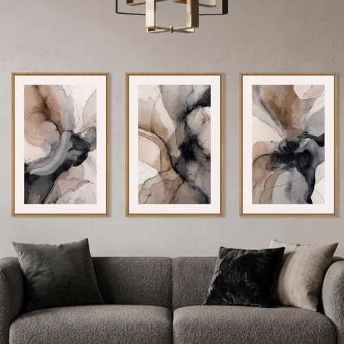 Abstract Brown Marble Framed Canvas Wall Art Set