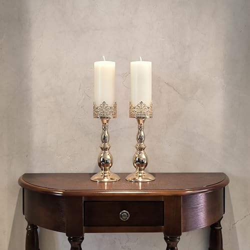 Candle Holders for Pillar Candles Gothic Gold Vintage Tall Candle Holders Set of 2 Decorative Large Table Centerpieces Candle Stand Decor (2 Count)