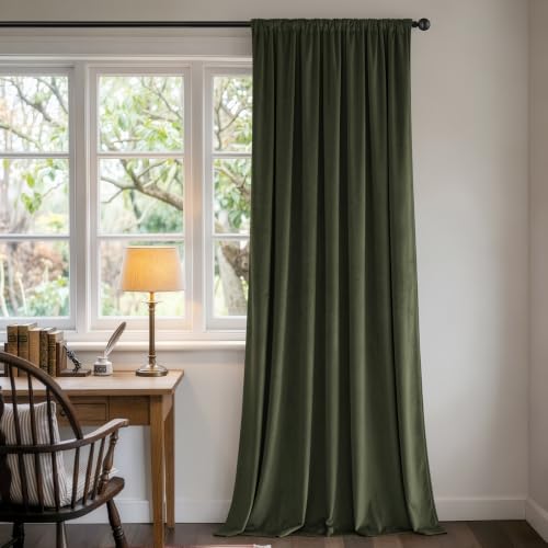 Olive Green Blackout Velvet Curtains Drapes 96 Inch Long 52"x96" (2 Count)