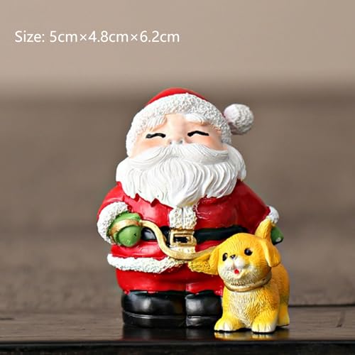 Christmas Santa Claus Figurine Xmas Table Ornaments Funny Statue Artificial Stone Material Sculpture Claus Walking a Dog Statue Christmas Decor for Birthday Party Gift Winter Home Holiday Decor