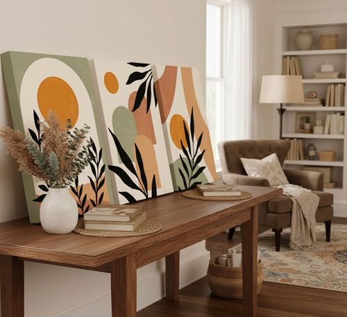 3 Pcs Mid Century Modern Boho Sun Canvas Wall Art 16x24in (3 Count)