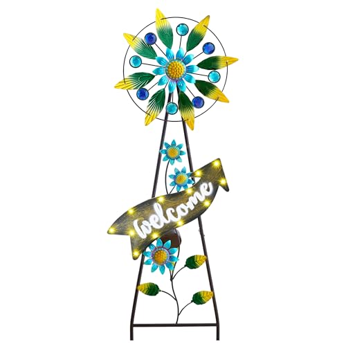 Solar Metal Hummingbird Wind Spinner Garden Stake 35"