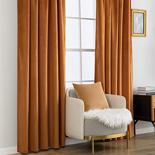 Gold Brown Velvet Pinch Pleat Blackout Curtains W52 X L84 Inches