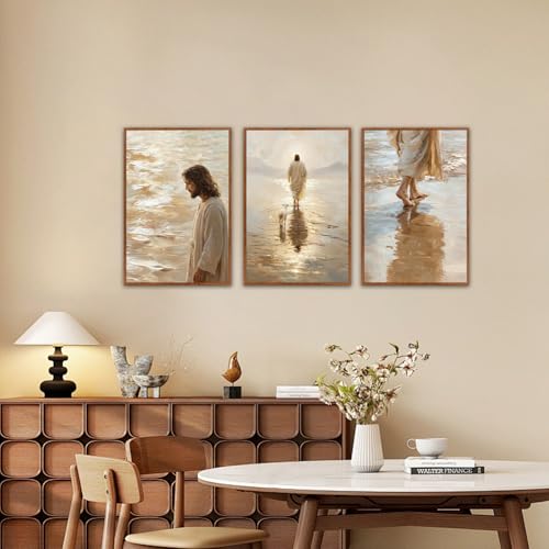 KAlRNE Jesus Walking on Water Religious Christian Wall art Set (3 Count)
